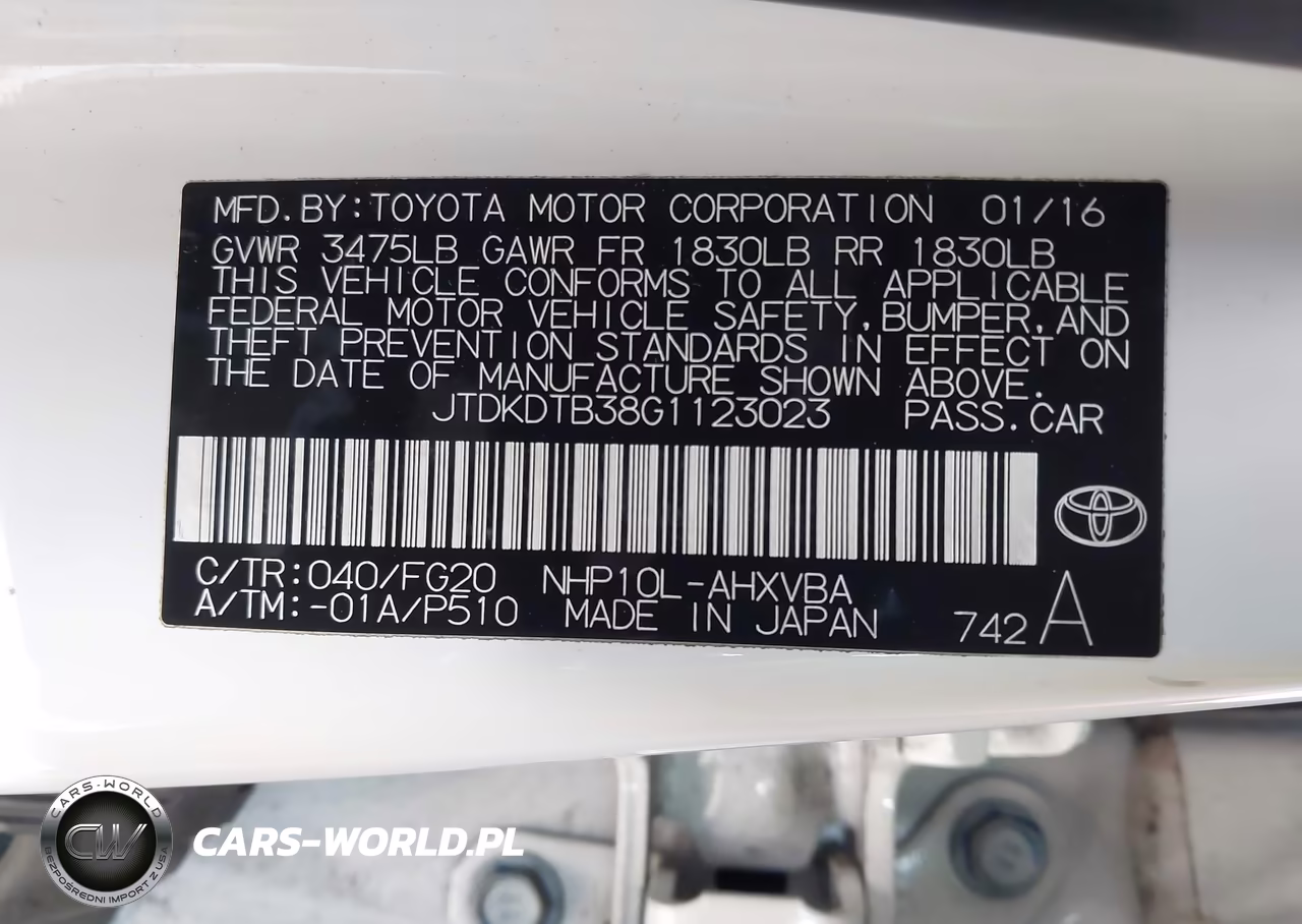 TOYOTA PRIUS C VIN:JTDKDTB38G1123023 - 9