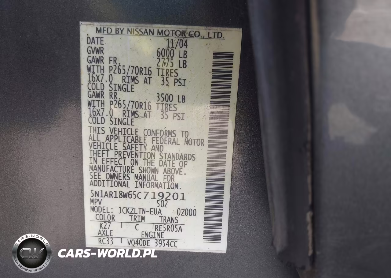 2005 Nissan Pathfinder Se VIN:5N1AR18W65C719201 - 9