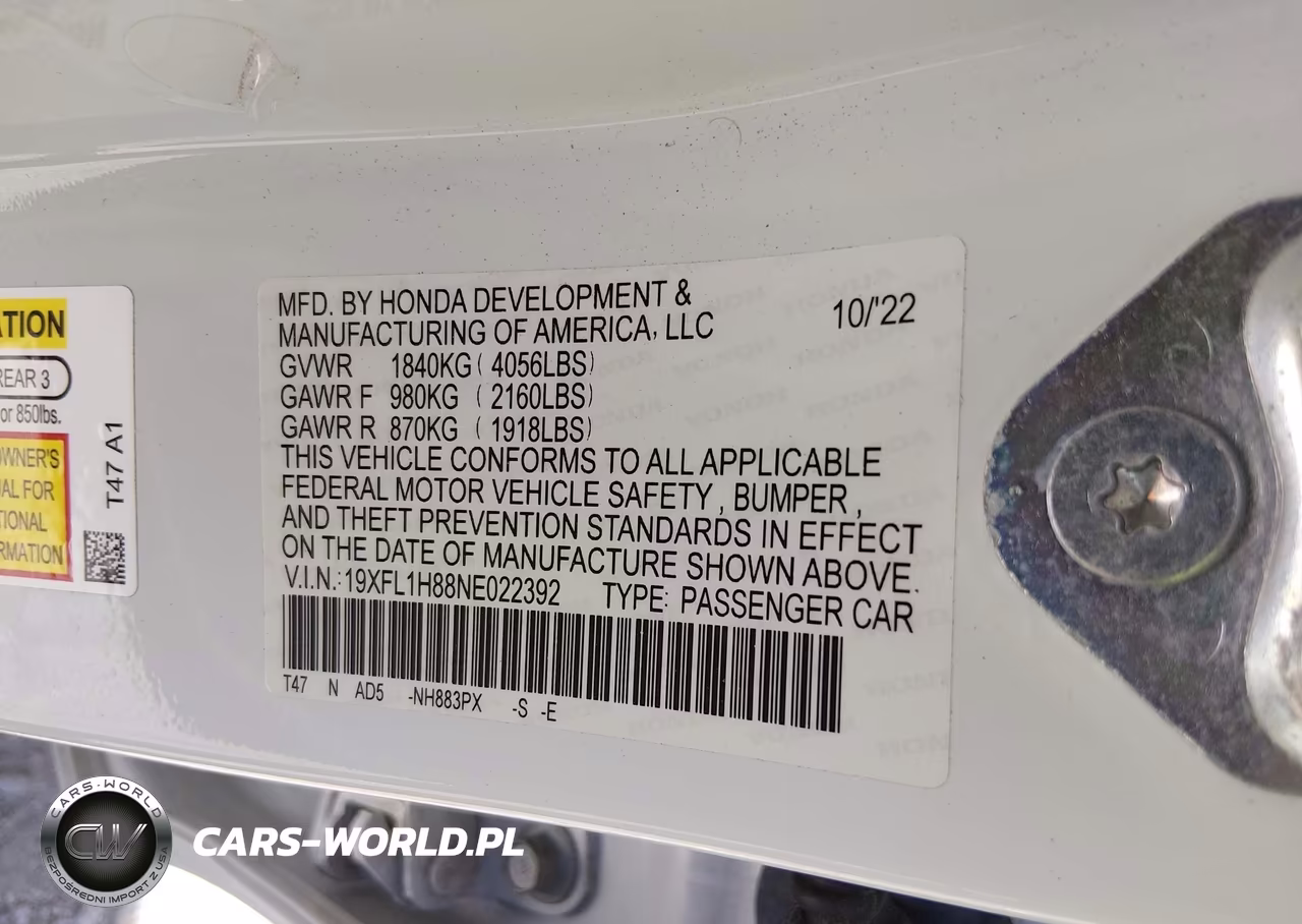 2022 Honda Civic Sport Touring VIN:19XFL1H88NE022392 - 9