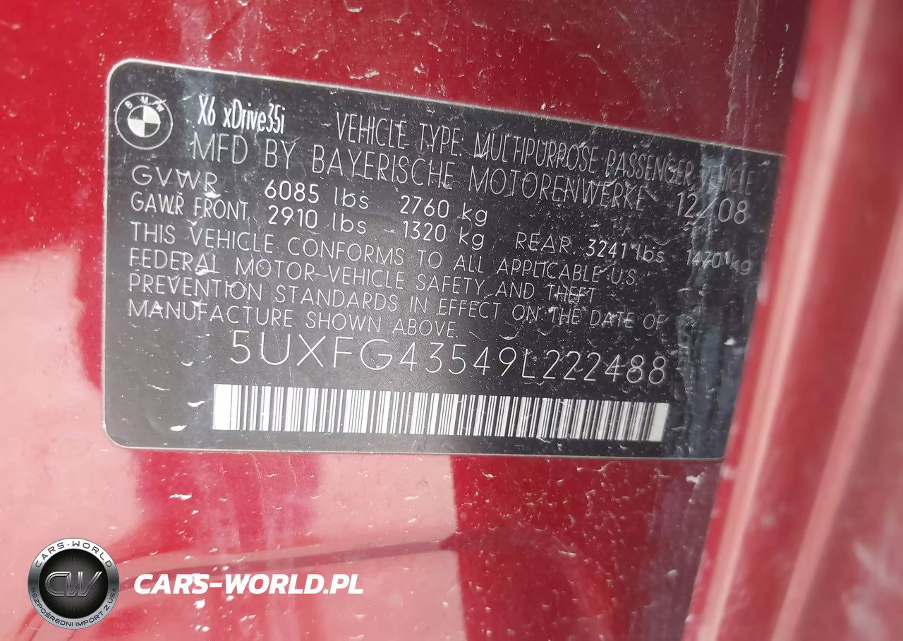2009 BMW X6 xDrive35I VIN:5UXFG43549L222488 - 9
