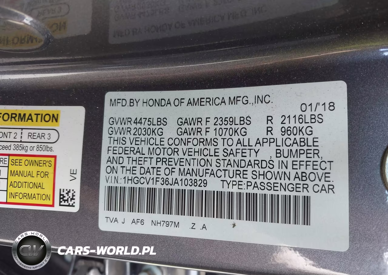 2018 Honda Accord Sport VIN:1HGCV1F36JA103829 - 9