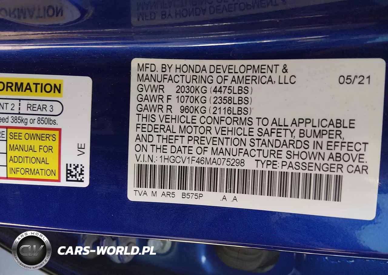 2021 Honda Accord Sport Special Edition VIN:1HGCV1F46MA075298 - 9