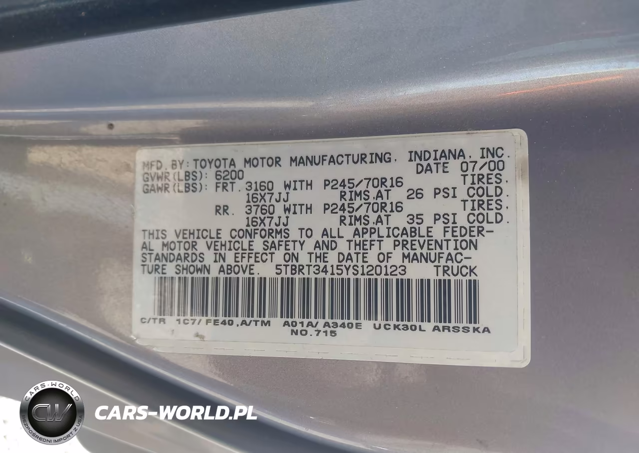 2000 Toyota Tundra Sr5 V8 VIN:5TBRT3415YS120123 - 9