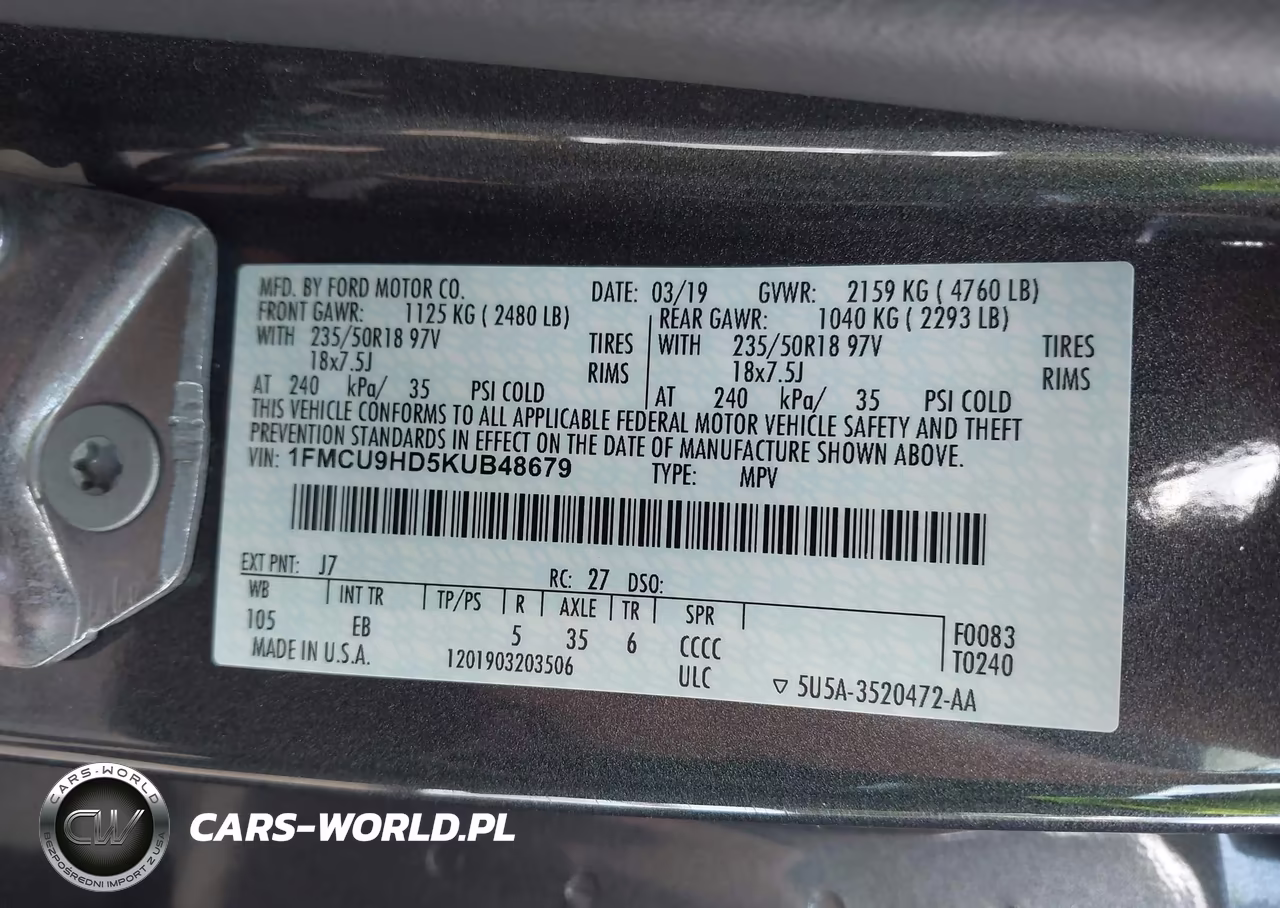 2019 Ford Escape Sel VIN:1FMCU9HD5KUB48679 - 9