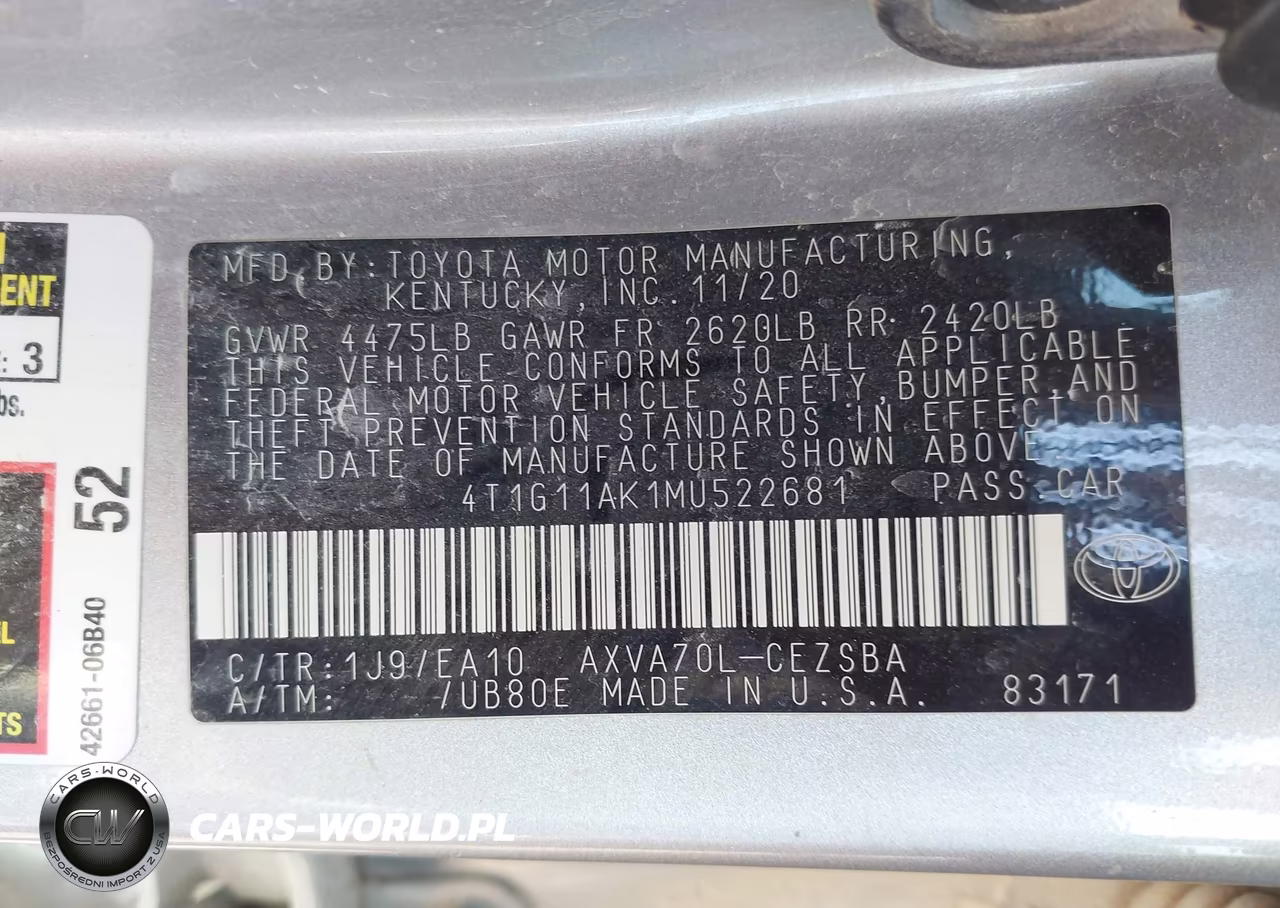 2021 Toyota Camry Se VIN:4T1G11AK1MU522681 - 9