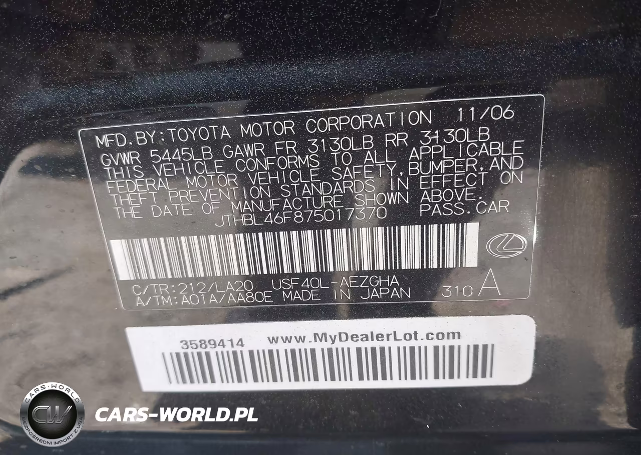2007 Lexus Ls 460 VIN:JTHBL46F875017370 - 9