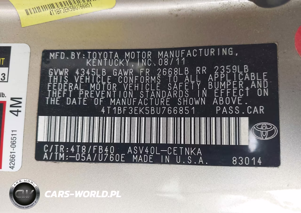 2011 Toyota Camry Le VIN:4T1BF3EK5BU766851 - 9