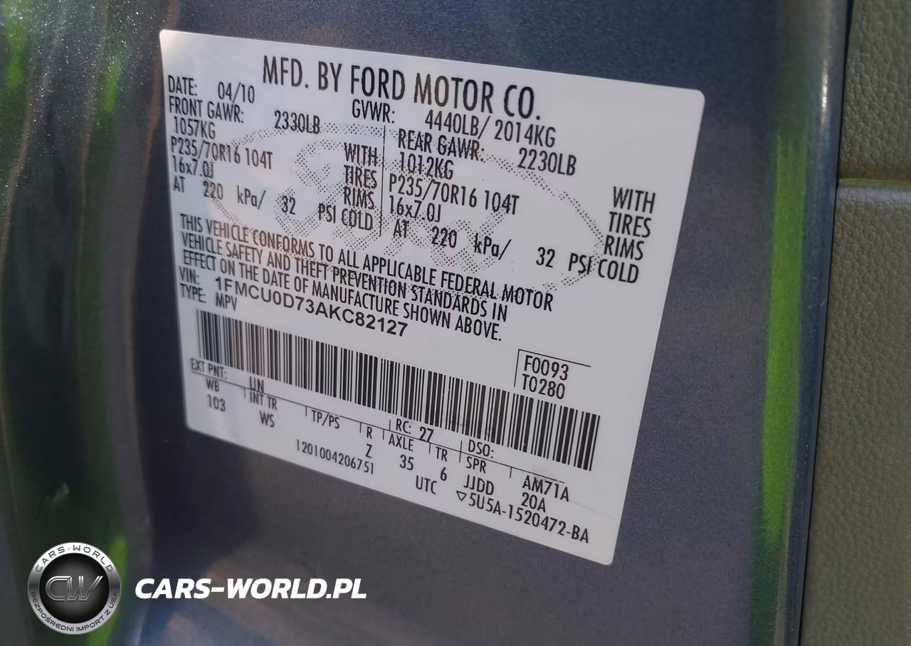 2010 Ford Escape Xlt VIN:1FMCU0D73AKC82127 - 9