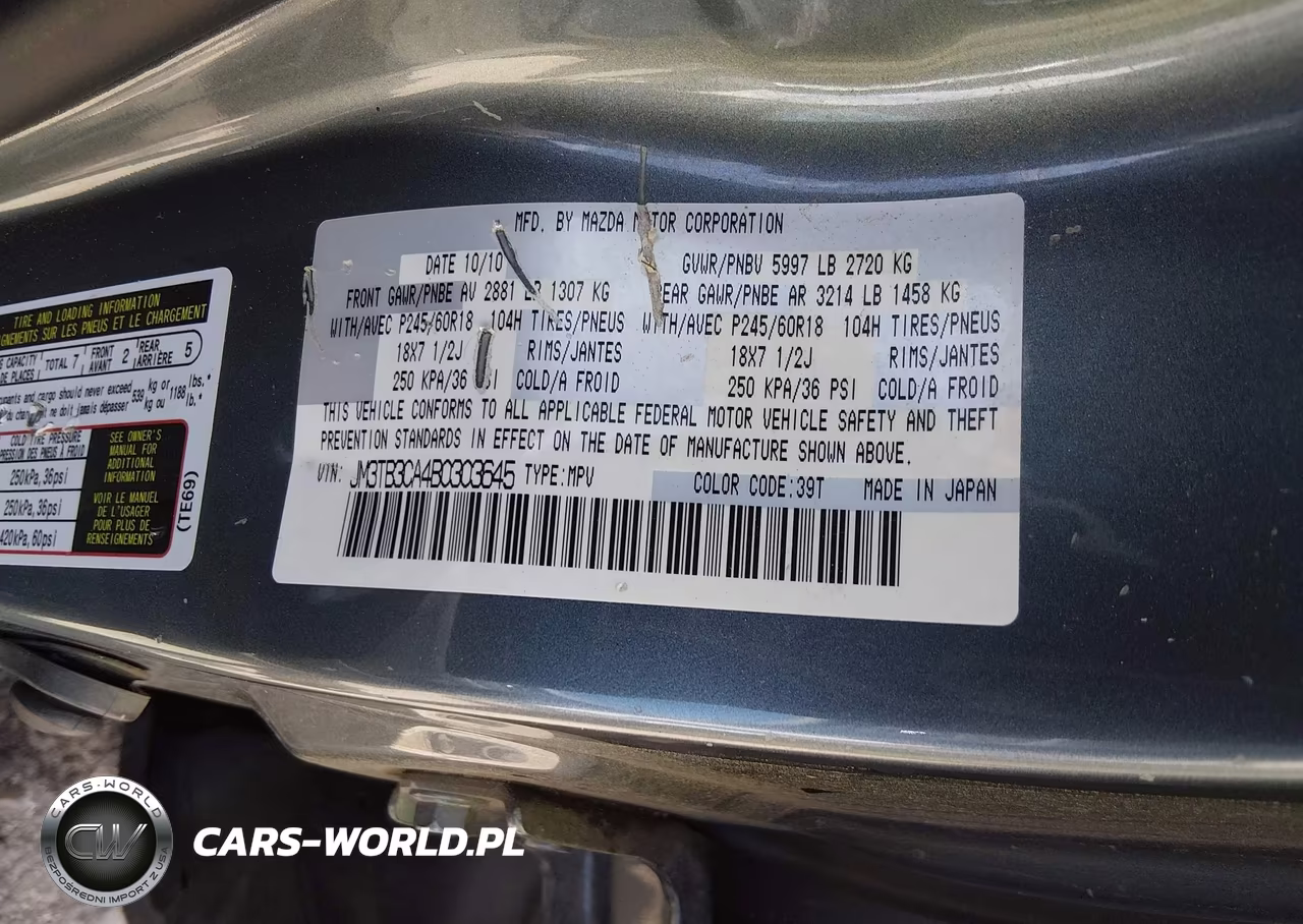 2011 Mazda Cx-9 Touring VIN:JM3TB3CA4B0303645 - 9