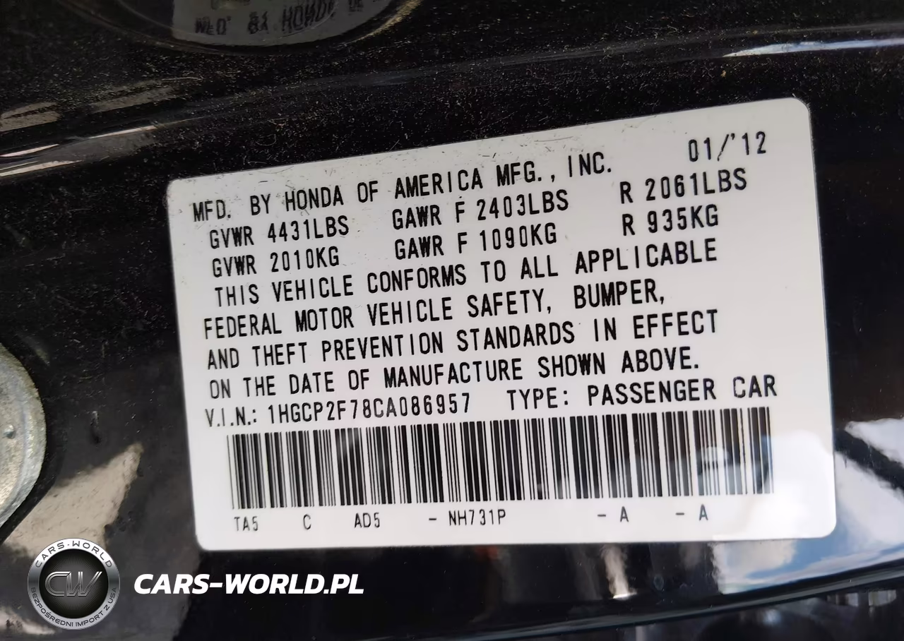 2012 Honda Accord 2.4 Ex VIN:1HGCP2F78CA086957 - 9