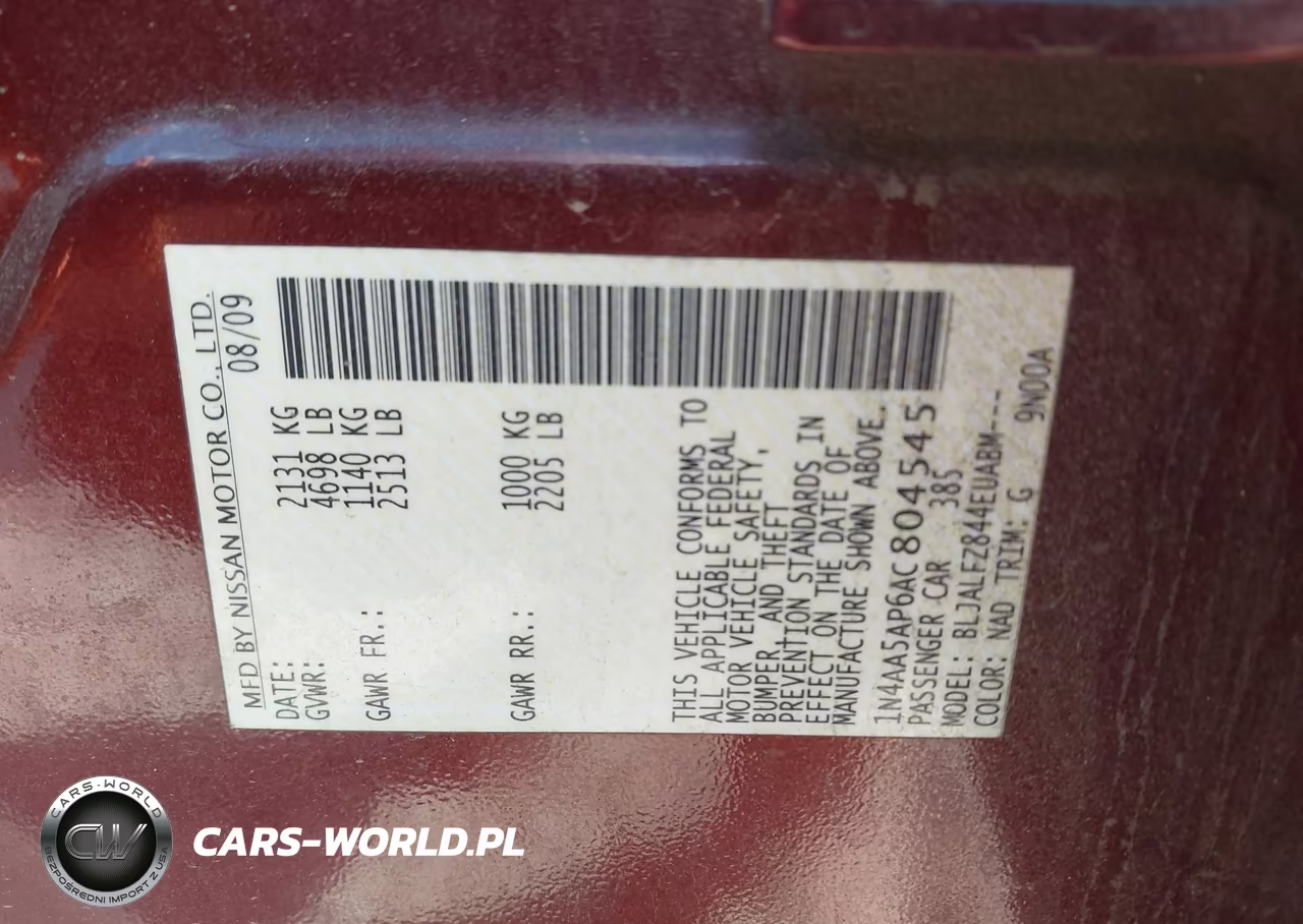 2010 Nissan Maxima 3.5 Sv VIN:1N4AA5AP6AC804545 - 9