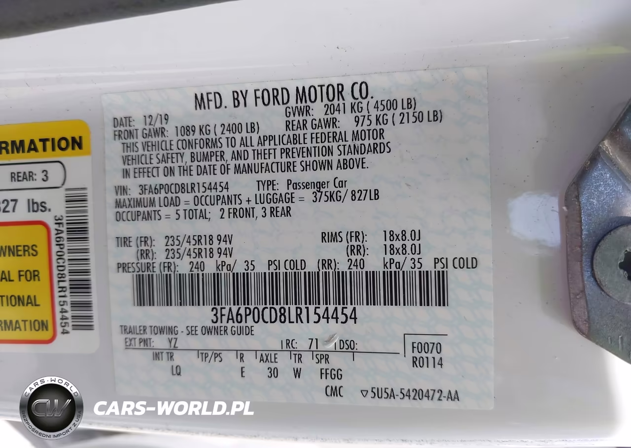 2020 Ford Fusion Sel VIN:3FA6P0CD8LR154454 - 9
