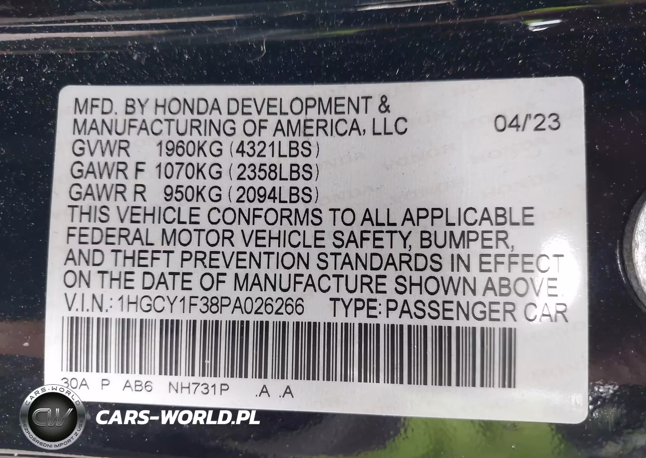 2023 Honda Accord Ex VIN:1HGCY1F38PA026266 - 9