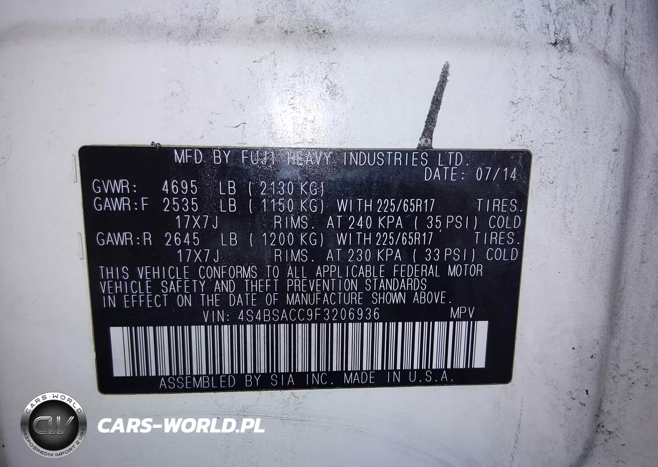 2015 Subaru Outback 2.5I Premium VIN:4S4BSACC9F3206936 - 9