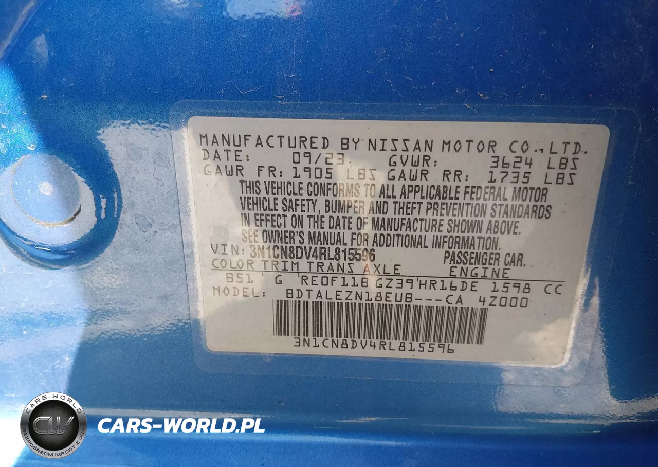 2024 Nissan Versa 1.6 S VIN:3N1CN8DV4RL815596 - 9