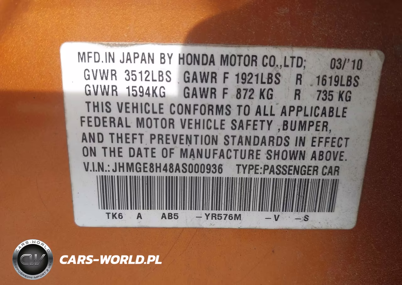 2010 Honda Fit Sport VIN:JHMGE8H48AS000936 - 9