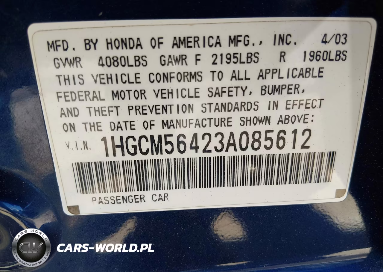 2003 Honda Accord 2.4 Lx VIN:1HGCM56423A085612 - 9
