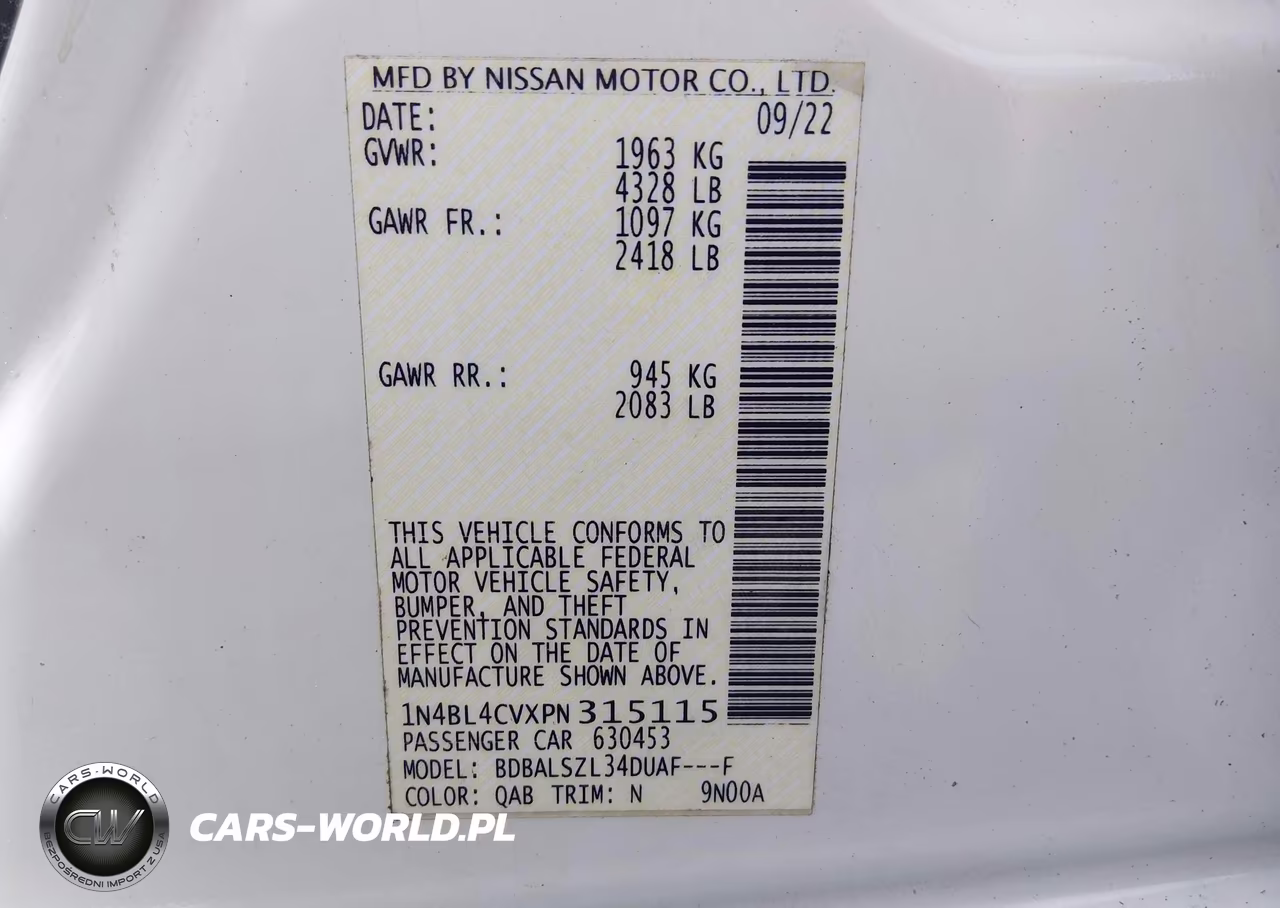 2023 Nissan Altima Sr Fwd VIN:1N4BL4CVXPN315115 - 9