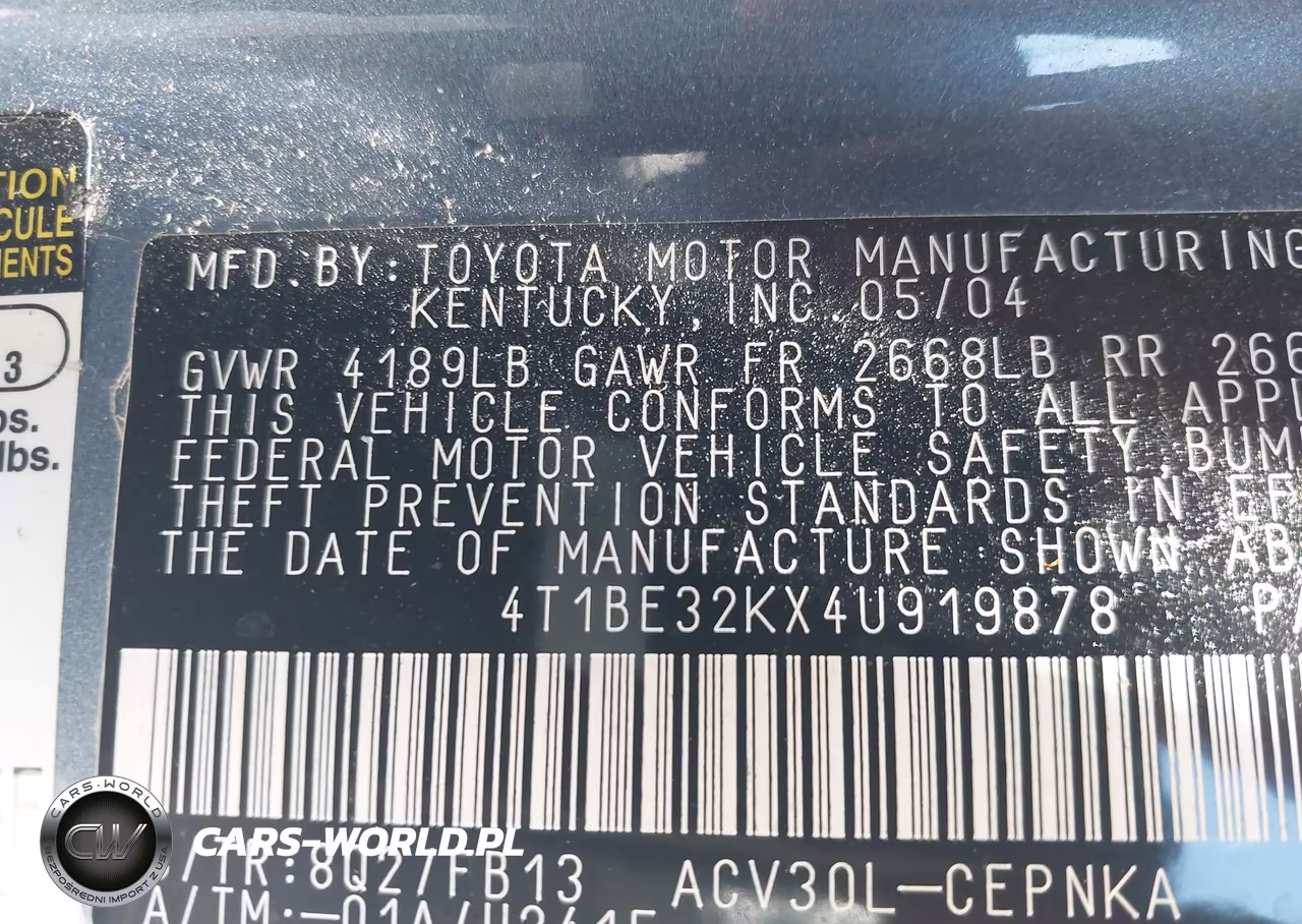 2004 Toyota Camry Le VIN:4T1BE32KX4U919878 - 9