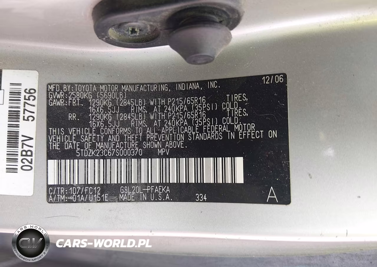 2007 Toyota Sienna Le VIN:5TDZK23C67S000370 - 9
