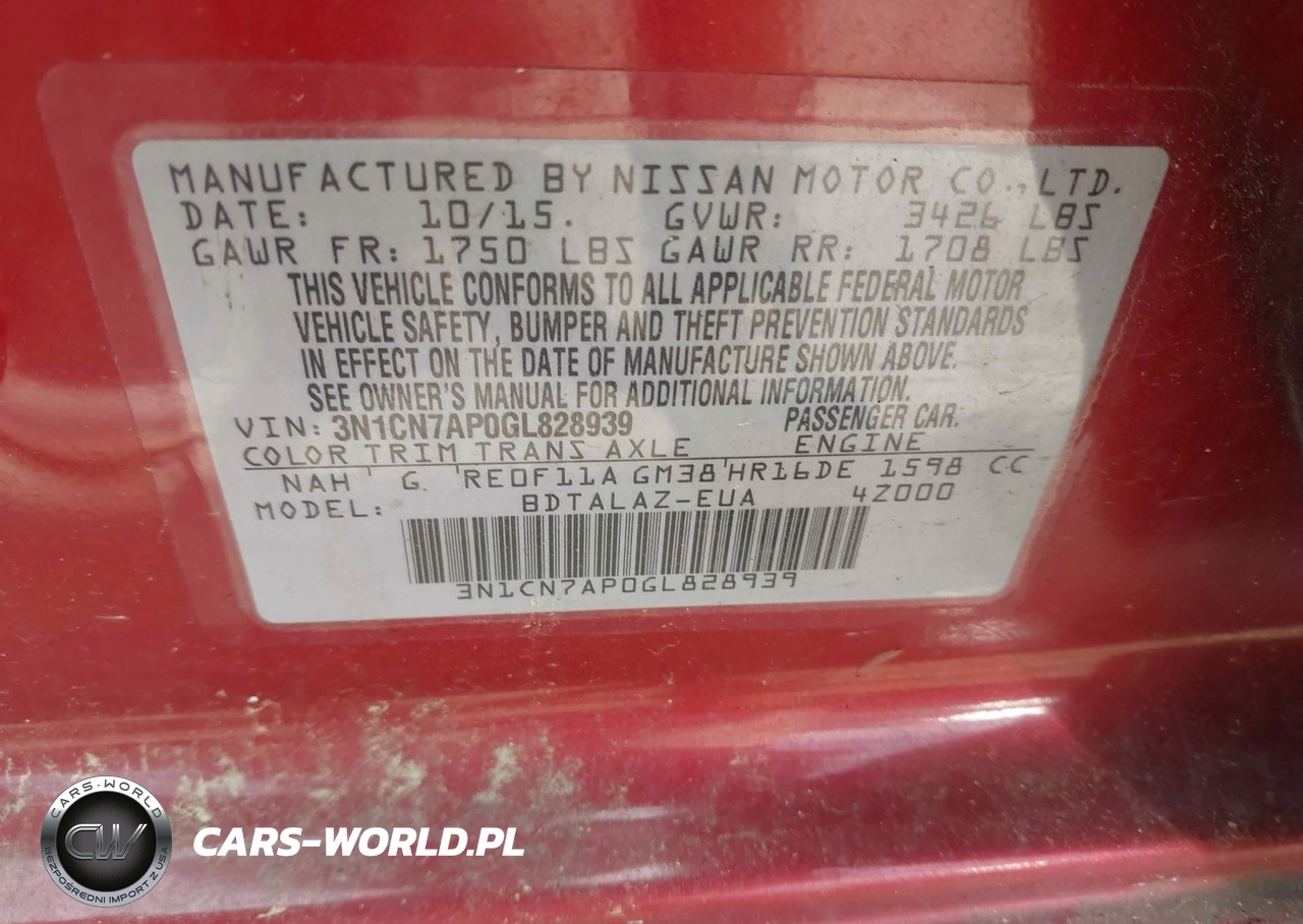 2016 Nissan Versa 1.6 S+ VIN:3N1CN7AP0GL828939 - 9