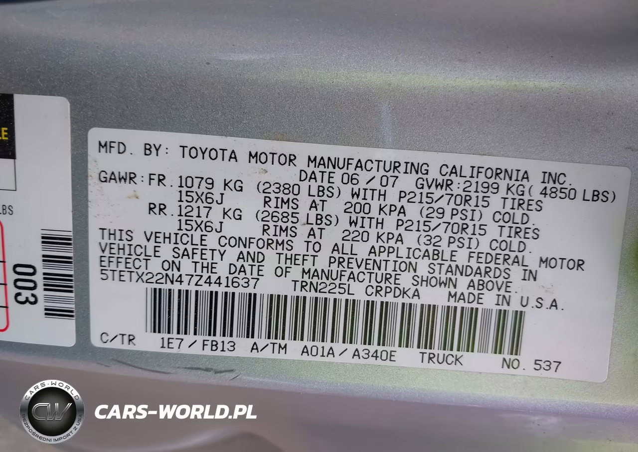 2007 Toyota Tacoma VIN:5TETX22N47Z441637 - 9