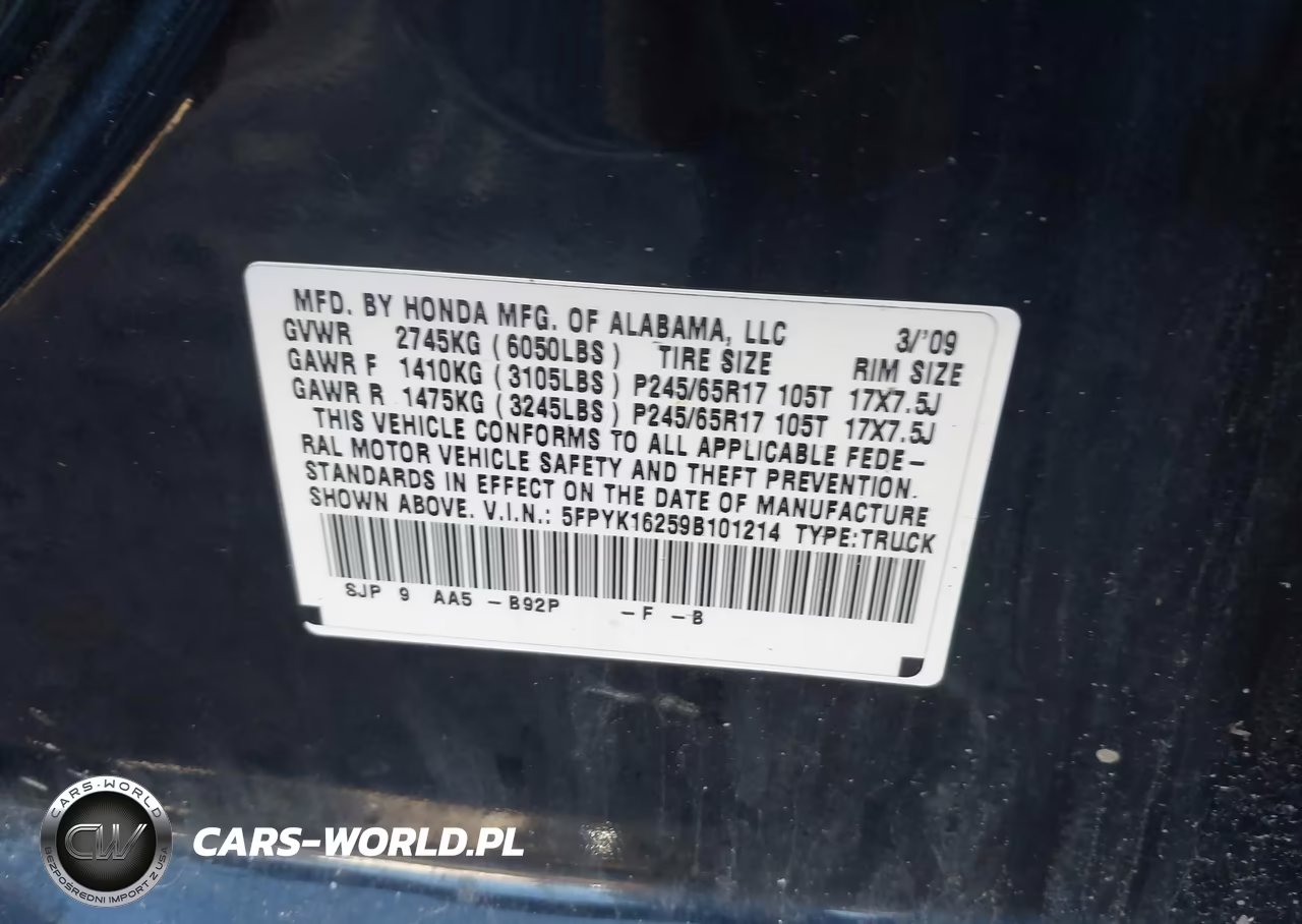 2009 Honda Ridgeline Rt VIN:5FPYK16259B101214 - 9