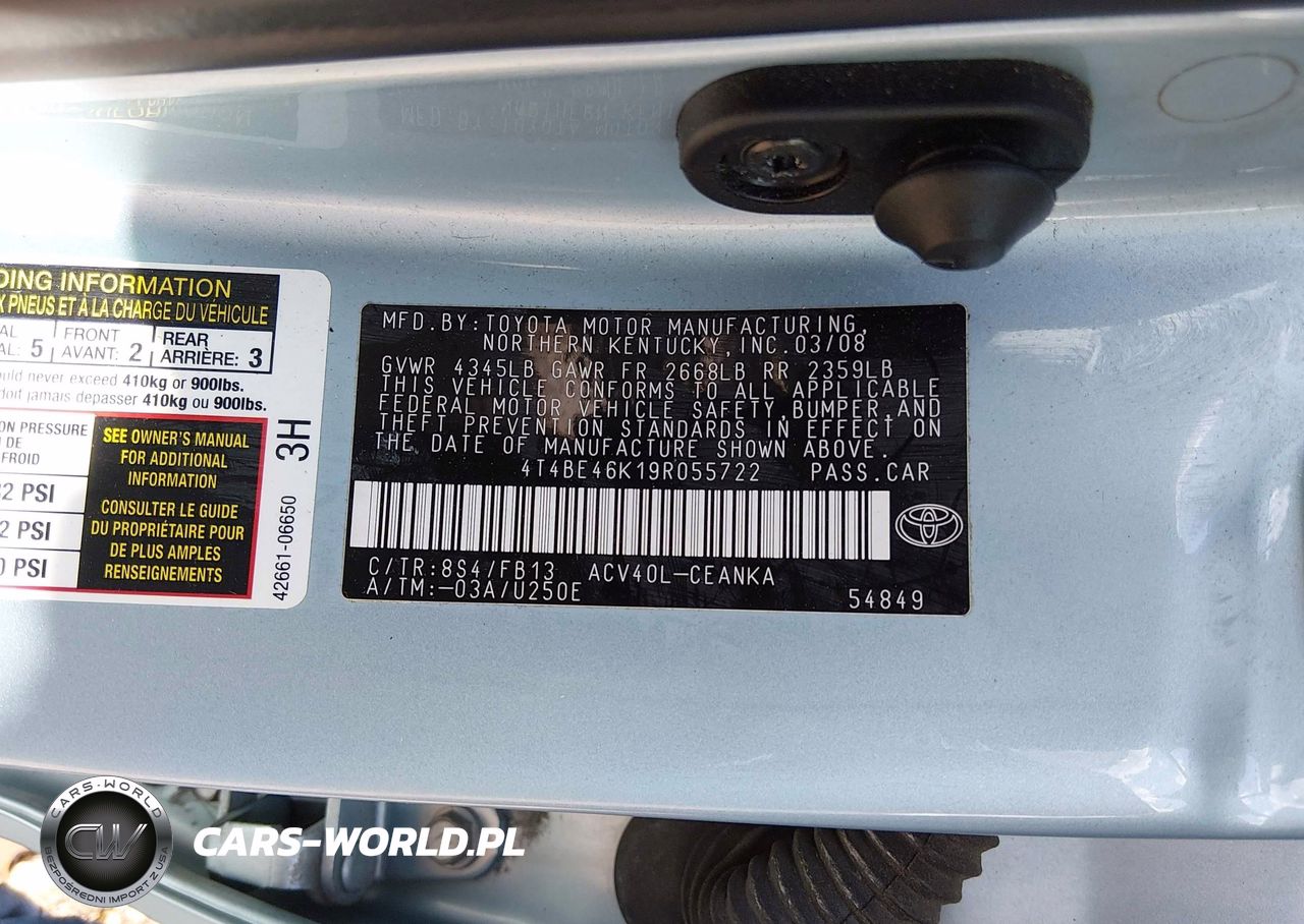 2009 Toyota Camry Le VIN:4T4BE46K19R055722 - 9