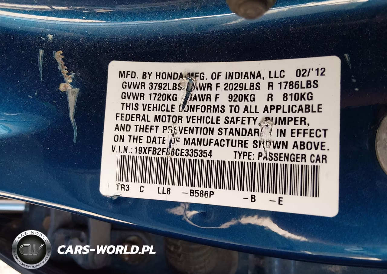 2012 Honda Civic Ex VIN:19XFB2F88CE335354 - 9