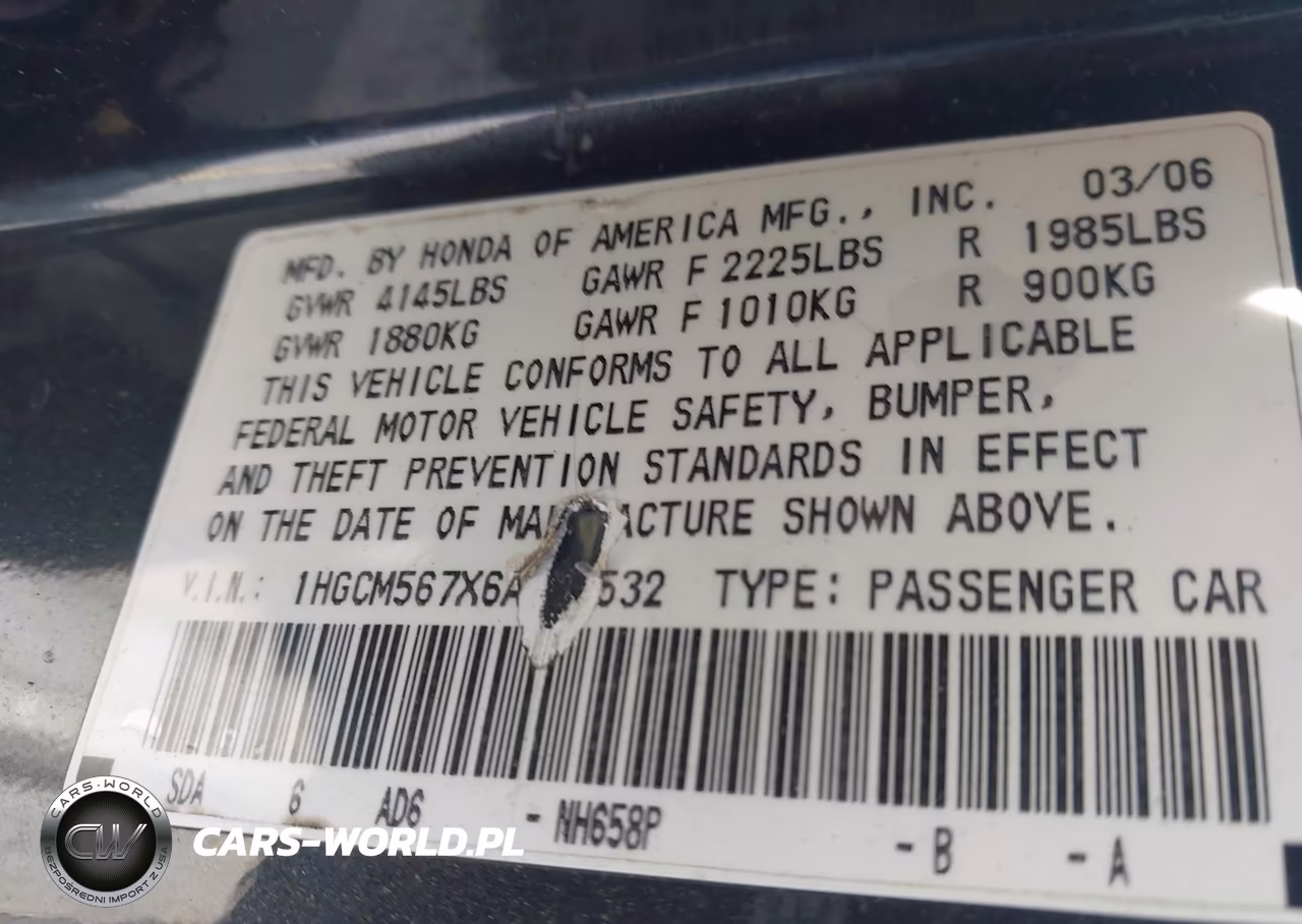 2006 Honda Accord 2.4 Ex VIN:1HGCM567X6A103532 - 9
