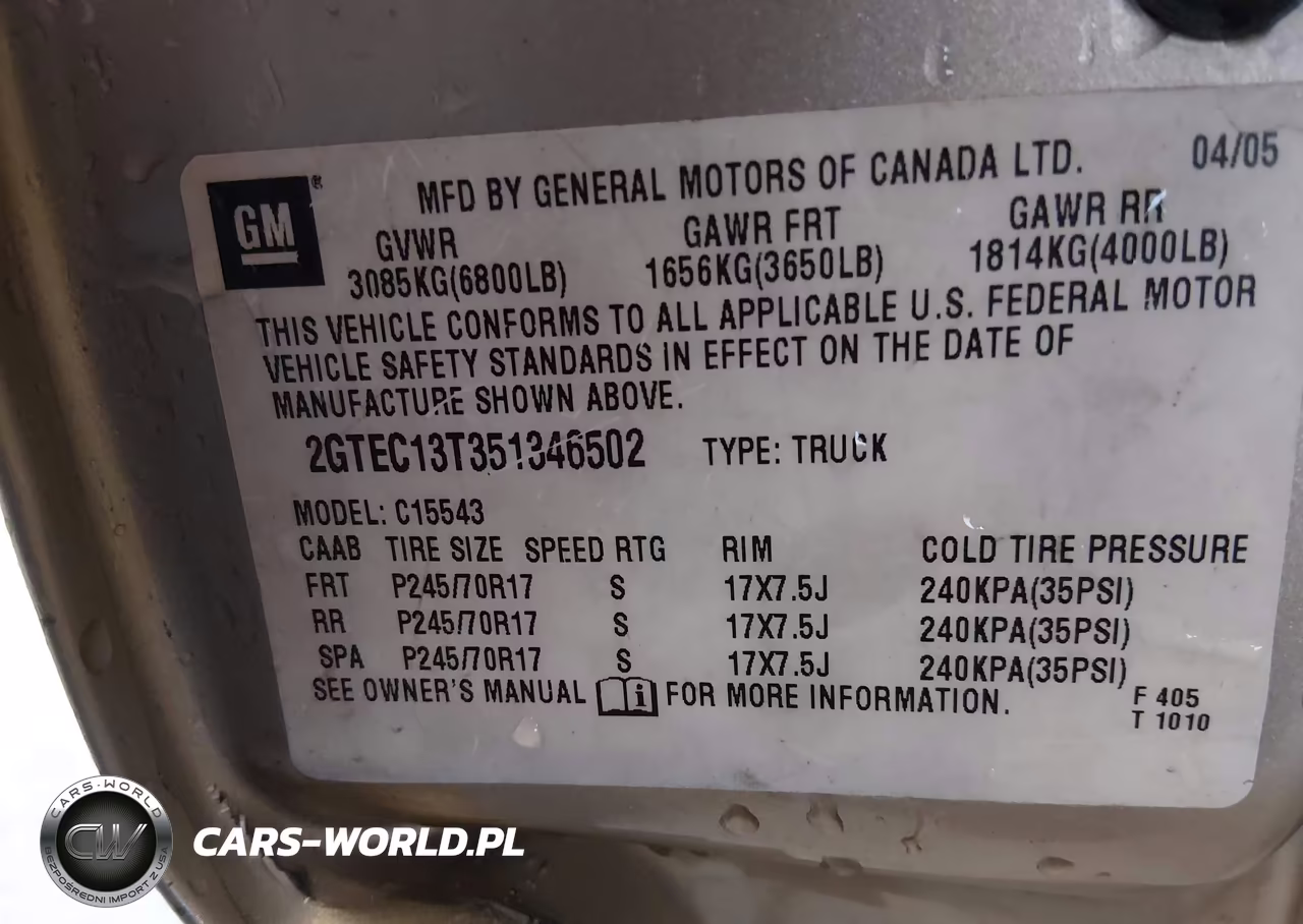 2005 GMC Sierra 1500 Slt VIN:2GTEC13T351346502 - 9