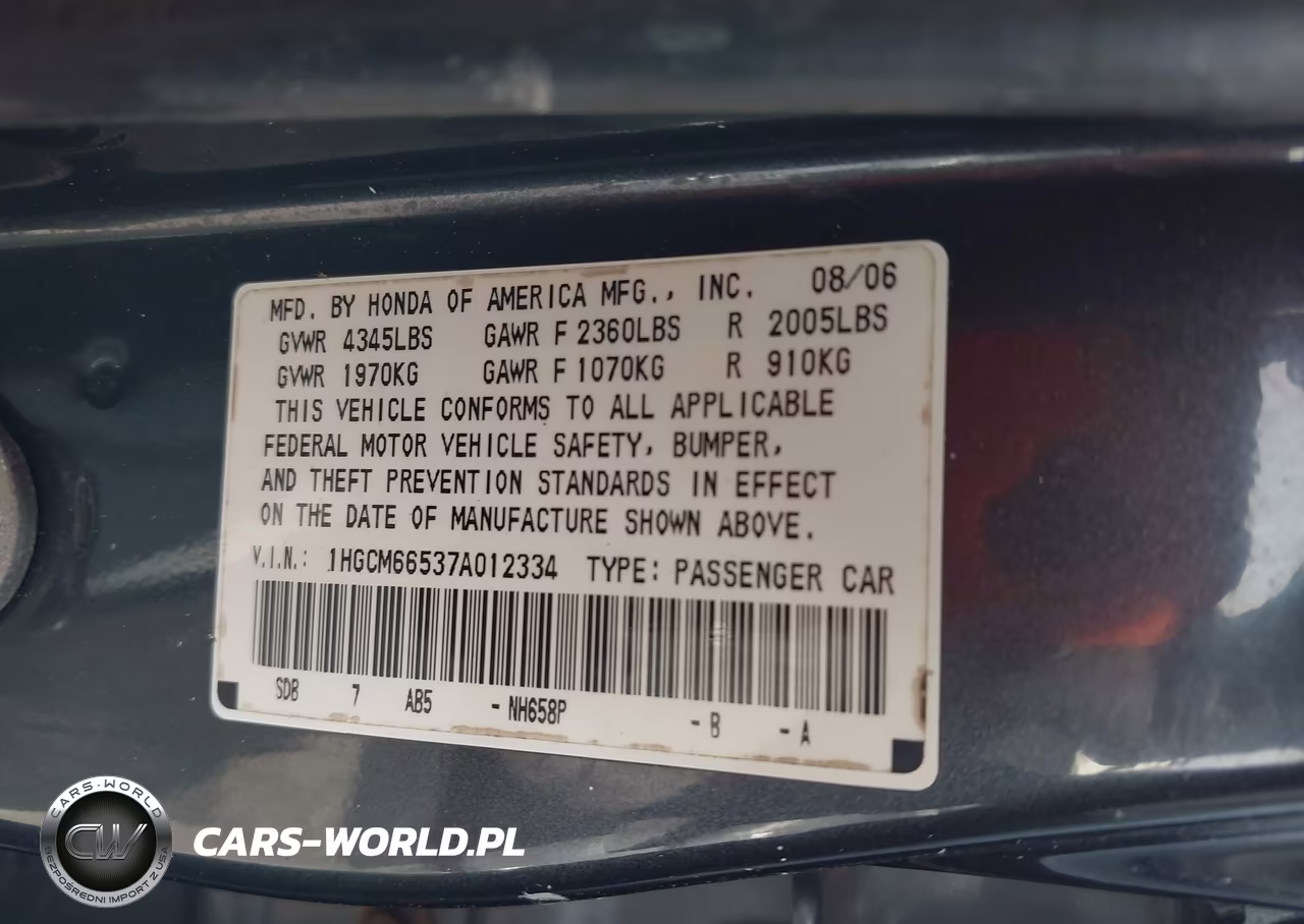 2007 Honda Accord 3.0 Ex VIN:1HGCM66537A012334 - 9