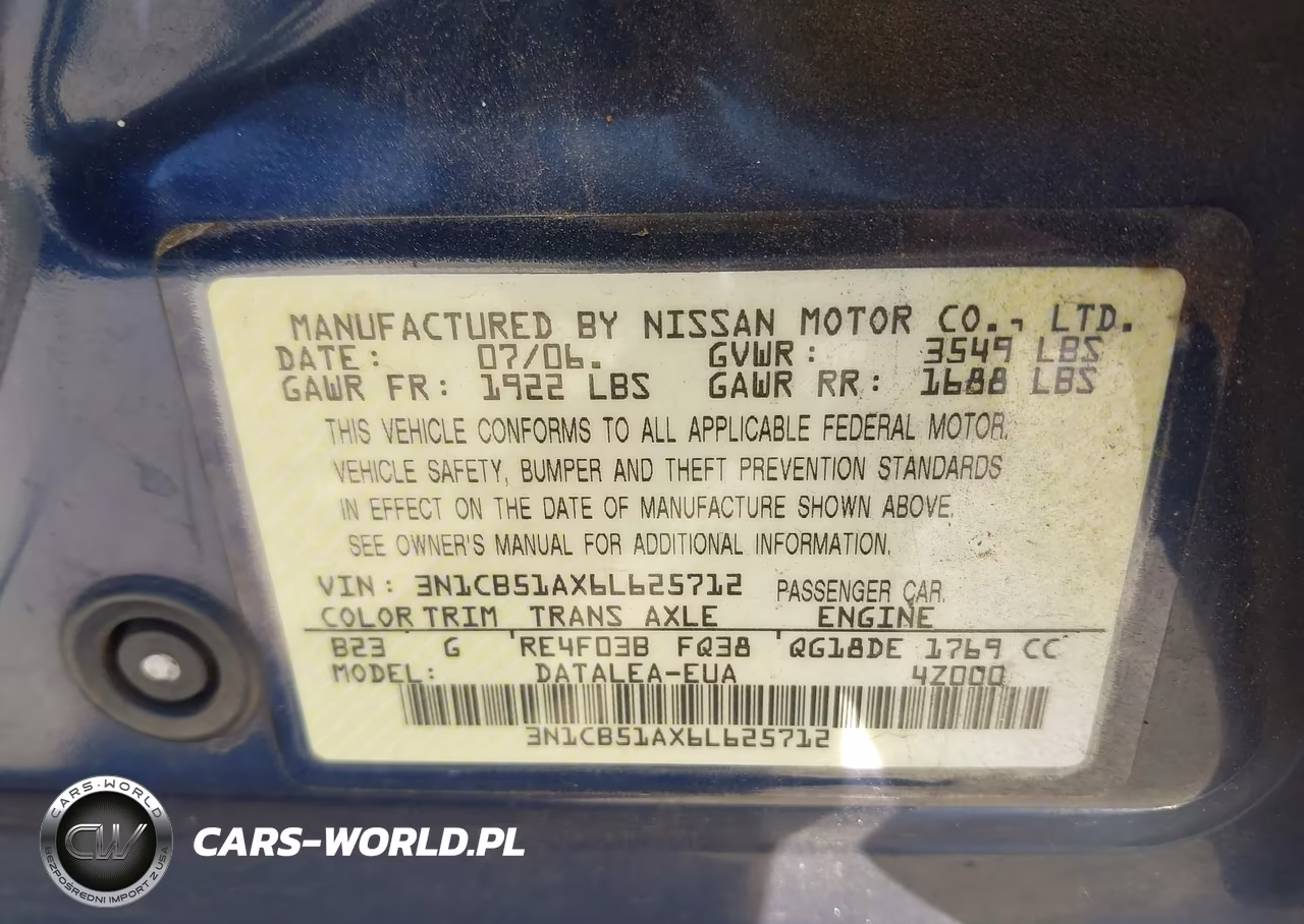 2006 Nissan Sentra 1.8S VIN:3N1CB51AX6L625712 - 9