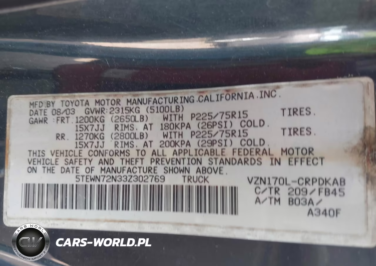 2003 Toyota Tacoma Base V6 VIN:5TEWN72N33Z302769 - 9