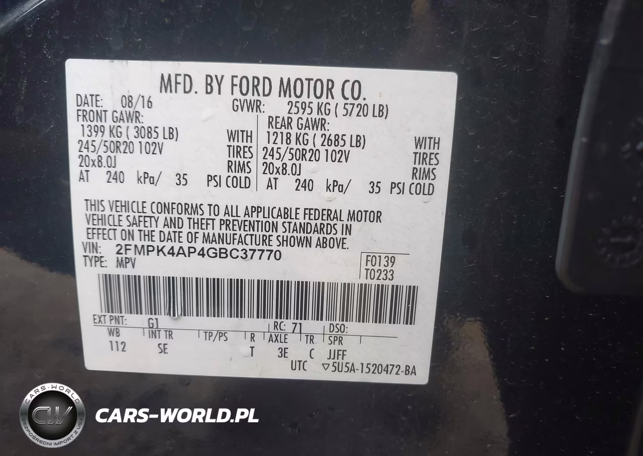 2016 Ford Edge Sport VIN:2FMPK4AP4GBC37770 - 9