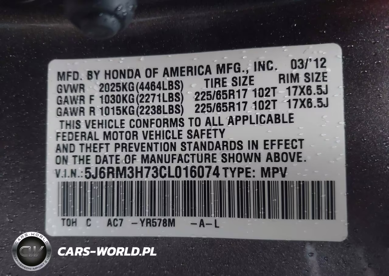 2012 Honda Cr-V Ex-L VIN:5J6RM3H73CL016074 - 9