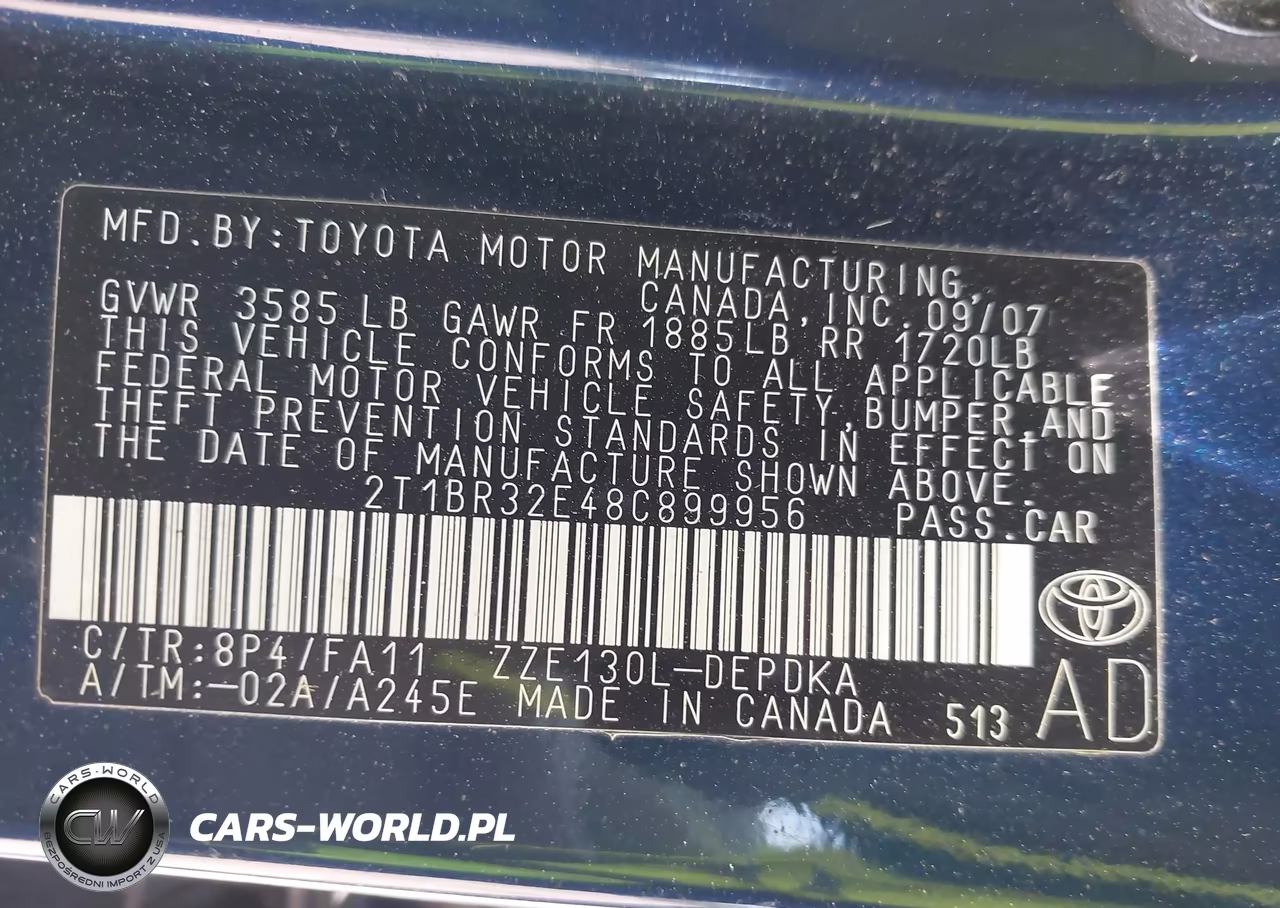 2008 Toyota Corolla Ce VIN:2T1BR32E48C899956 - 9
