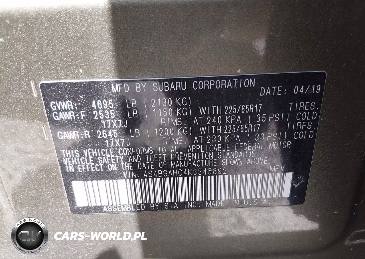 2019 Subaru Outback 2.5I Premium VIN:4S4BSAHC4K3345892 - 9