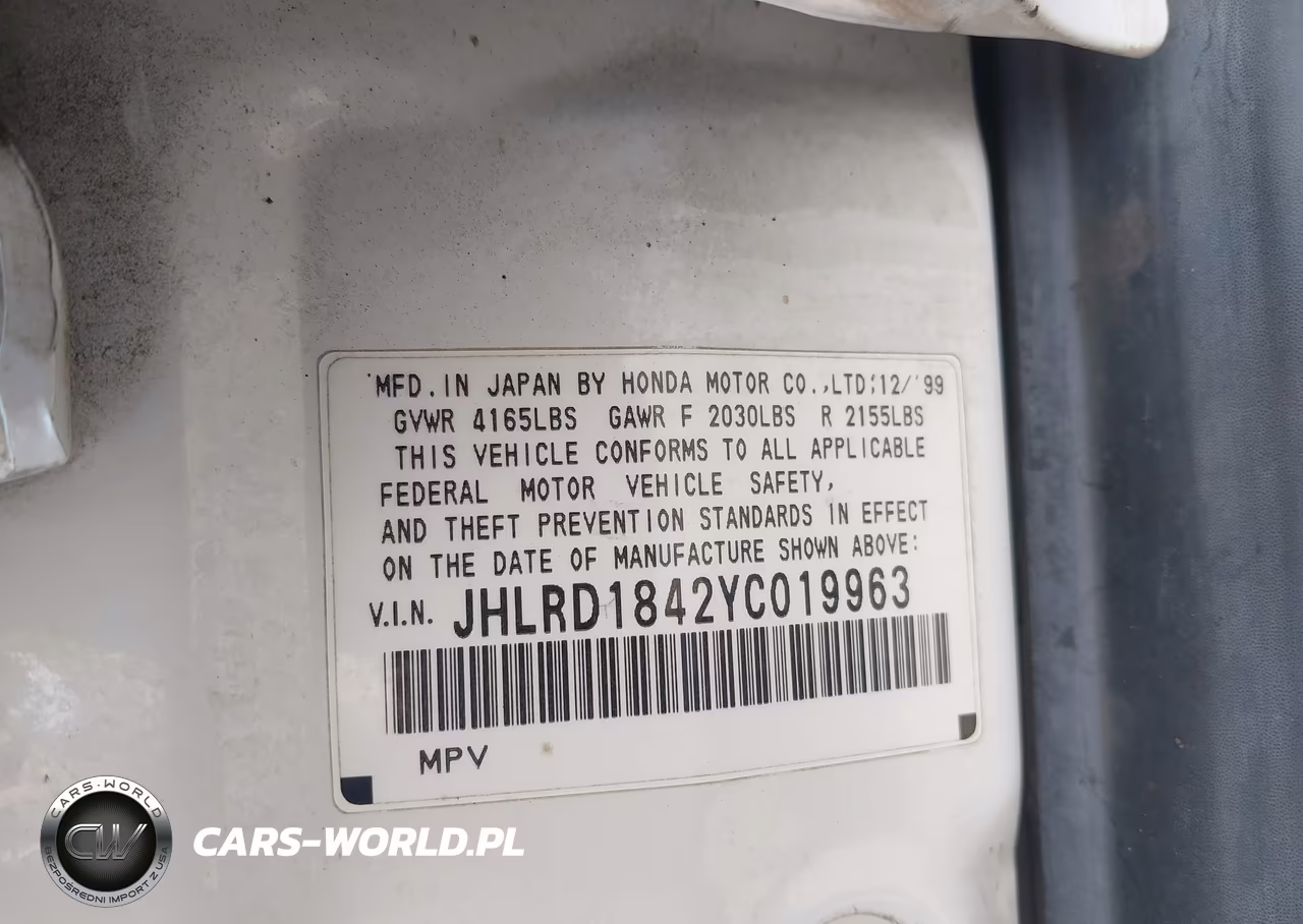 2000 Honda Cr-V Lx VIN:JHLRD1842YC019963 - 9