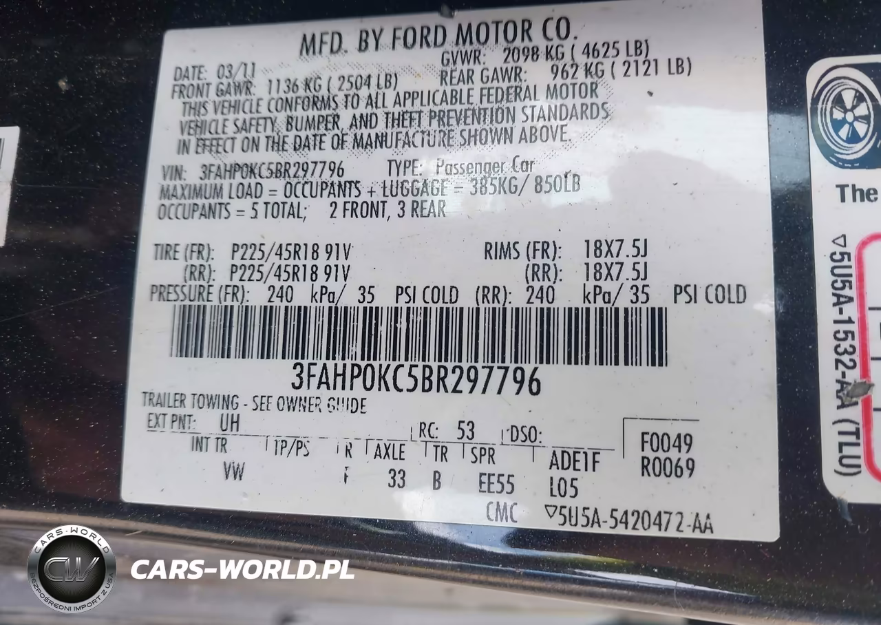 2011 Ford Fusion Sport VIN:3FAHP0KC5BR297796 - 9