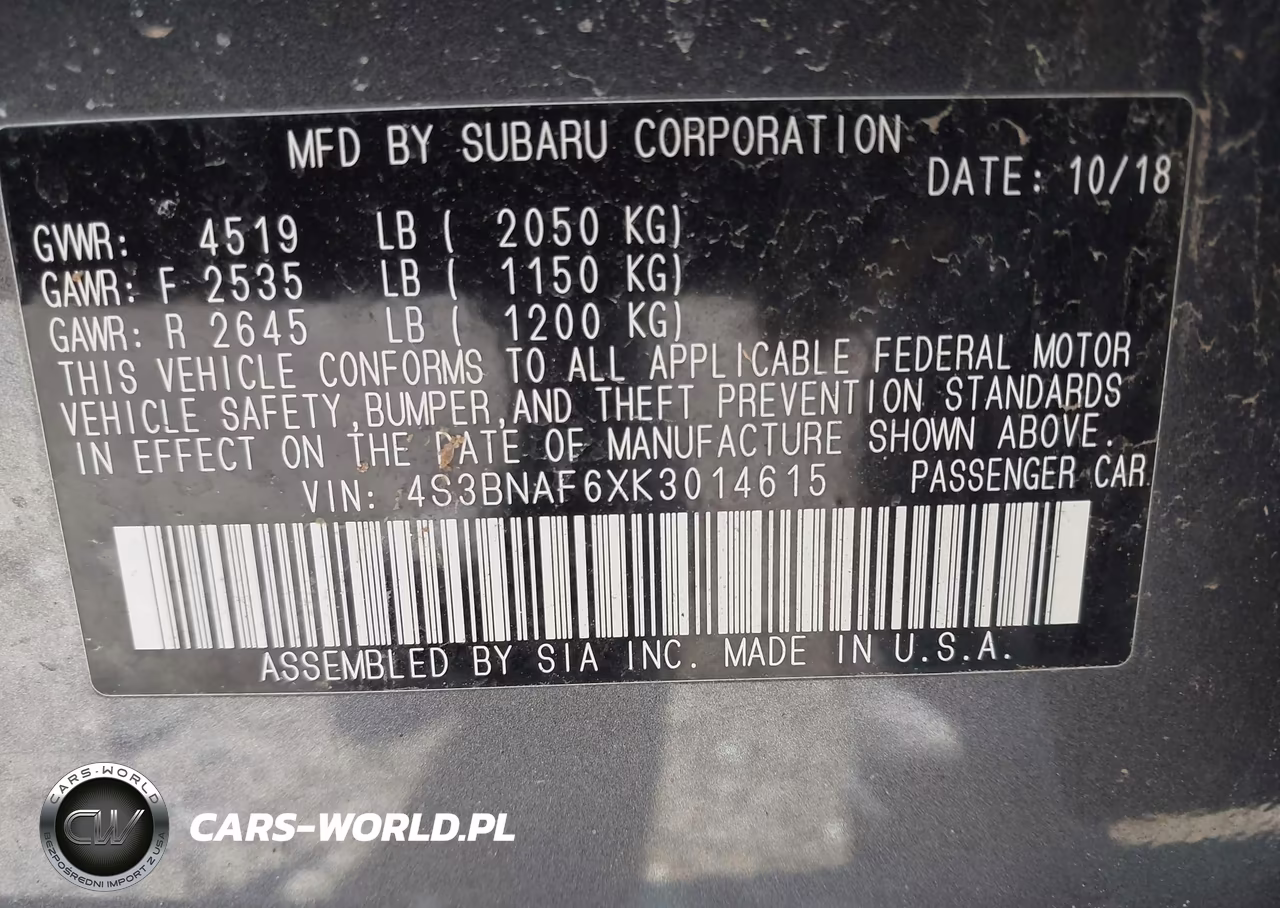 2019 Subaru Legacy 2.5I Premium VIN:4S3BNAF6XK3014615 - 9