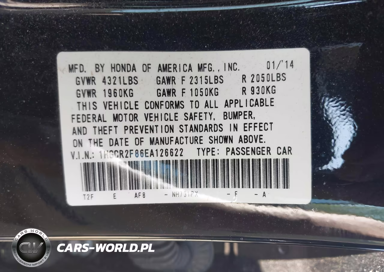 2014 Honda Accord Ex-L VIN:1HGCR2F86EA126622 - 9