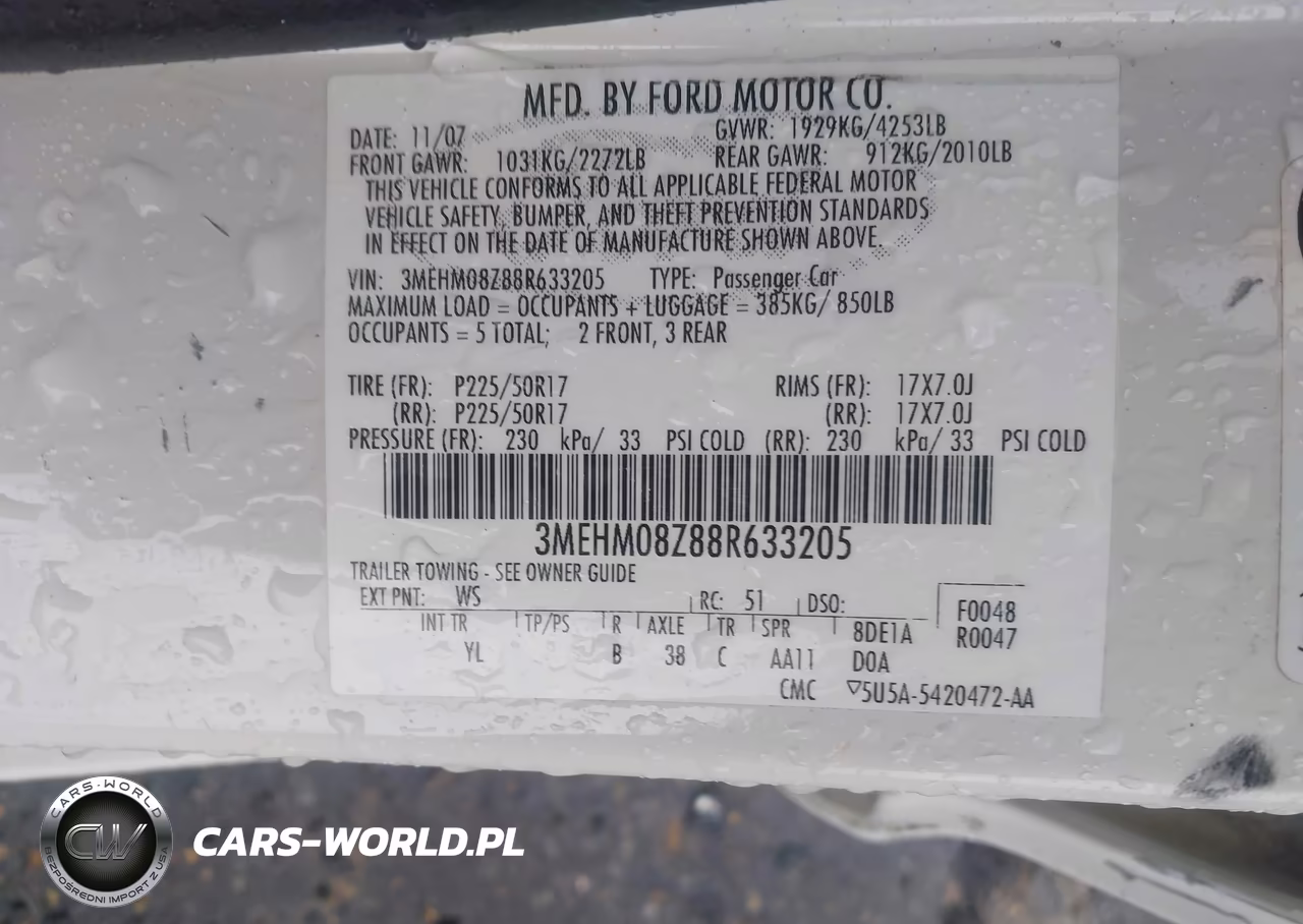2008 Mercury Milan I4 Premier VIN:3MEHM08Z88R633205 - 9