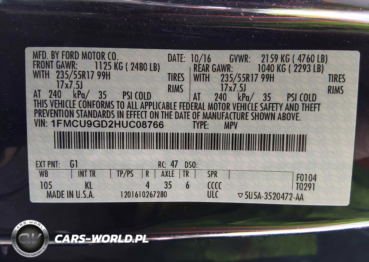 2017 Ford Escape Se VIN:1FMCU9GD2HUC08766 - 9