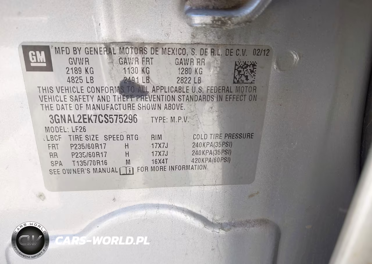 2012 Chevrolet Captiva Sport 2Ls VIN:3GNAL2EK7CS575296 - 9