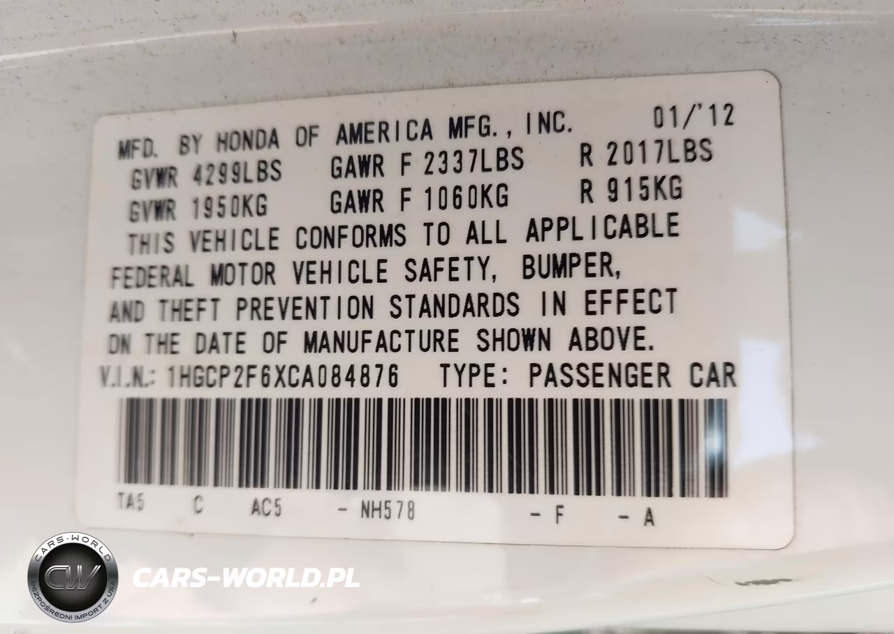 2012 Honda Accord 2.4 Se VIN:1HGCP2F6XCA084876 - 9