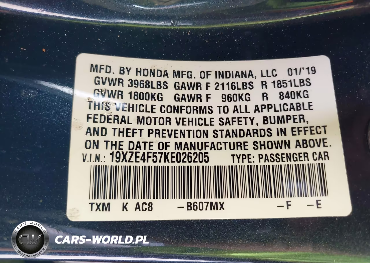 2019 Honda Insight Ex VIN:19XZE4F57KE026205 - 9