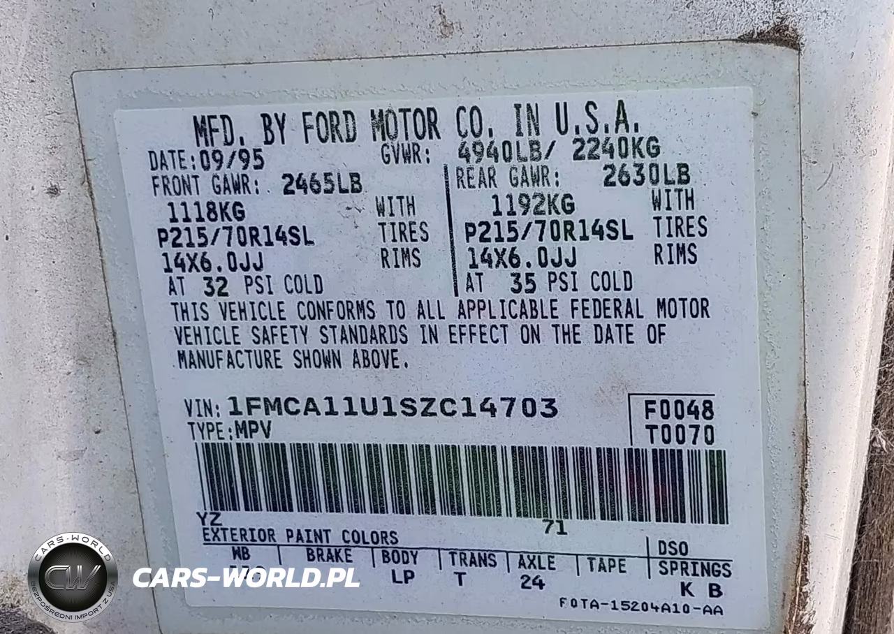 1995 Ford Aerostar VIN:1FMCA11U1SZC14703 - 9