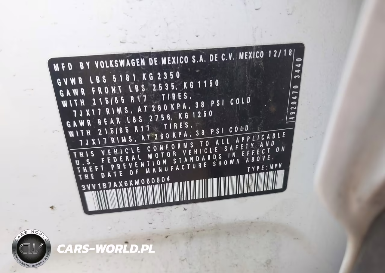 2019 Volkswagen Tiguan 2.0T S VIN:3VV1B7AX6KM060904 - 9