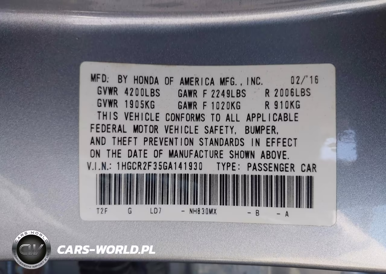 2016 Honda Accord Lx VIN:1HGCR2F35GA141930 - 9